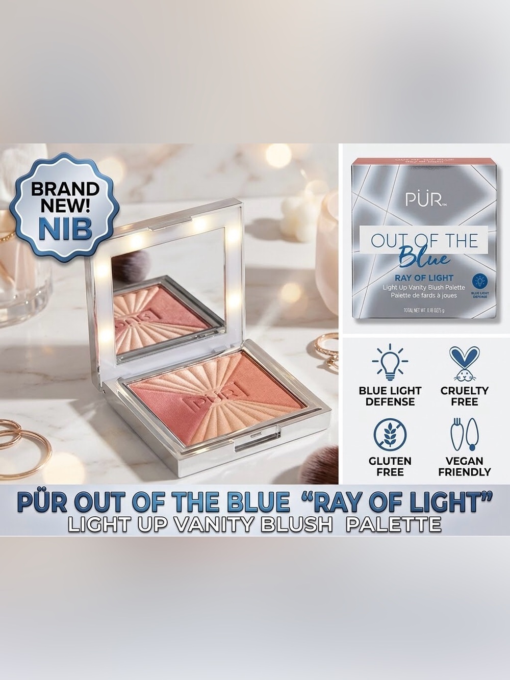 PÜR Out of the Blue “Ray of Light “ Blush Palette NWT